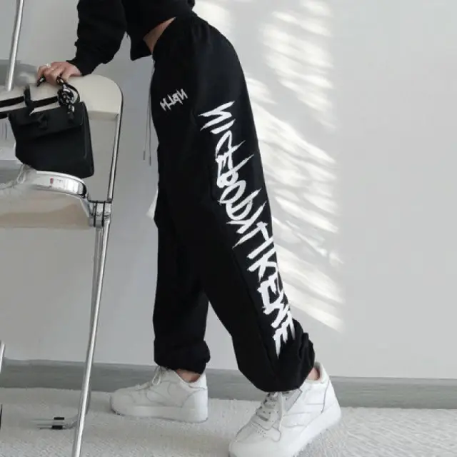 Womens Bottoms Black Drawstring Printing Sweatpants Black - Shop at LoveMi