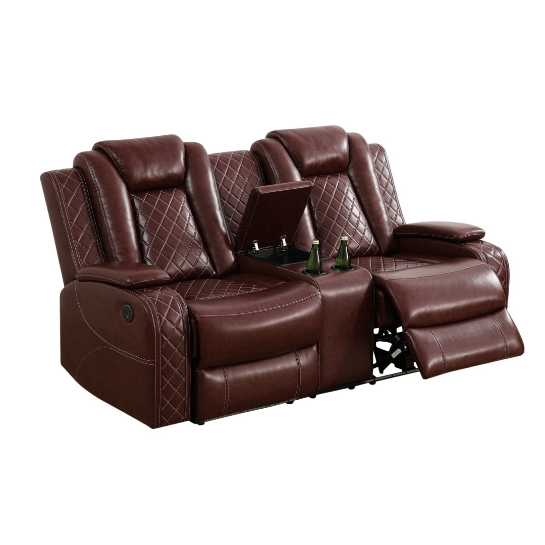 Pickup Only--Red Breathing Leather 3-Piece Living Room Recliner Sofa Set