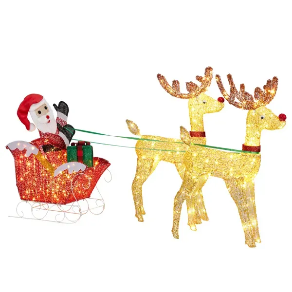 Lighted Reindeer Pulling Sleigh Christmas Decorations, Pre lit Holiday Decor With270Warm White LEDfor Xmas Outdoor Indoor Decor Lighted Holiday Dis... Default Title - Shop at LoveMi