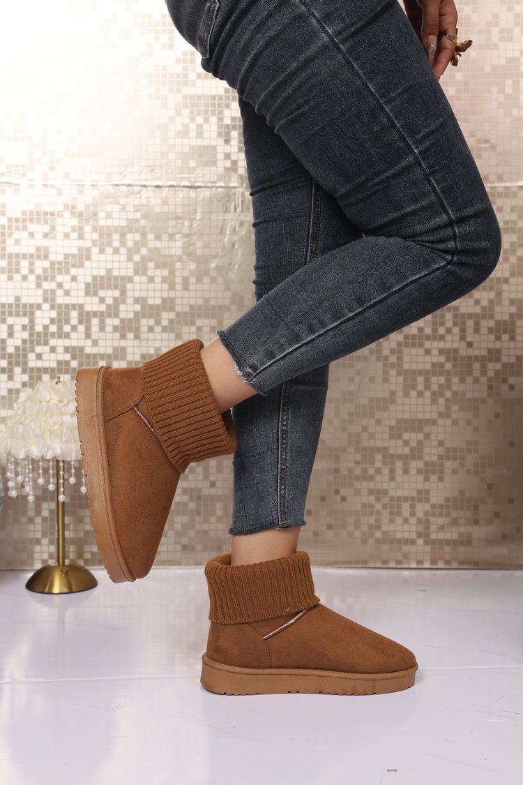 Women's Ankle Snow Boots, New 2026 Winter Versatile Trendy Fleece Lined Warm Knit Cuff Ankle Boots
