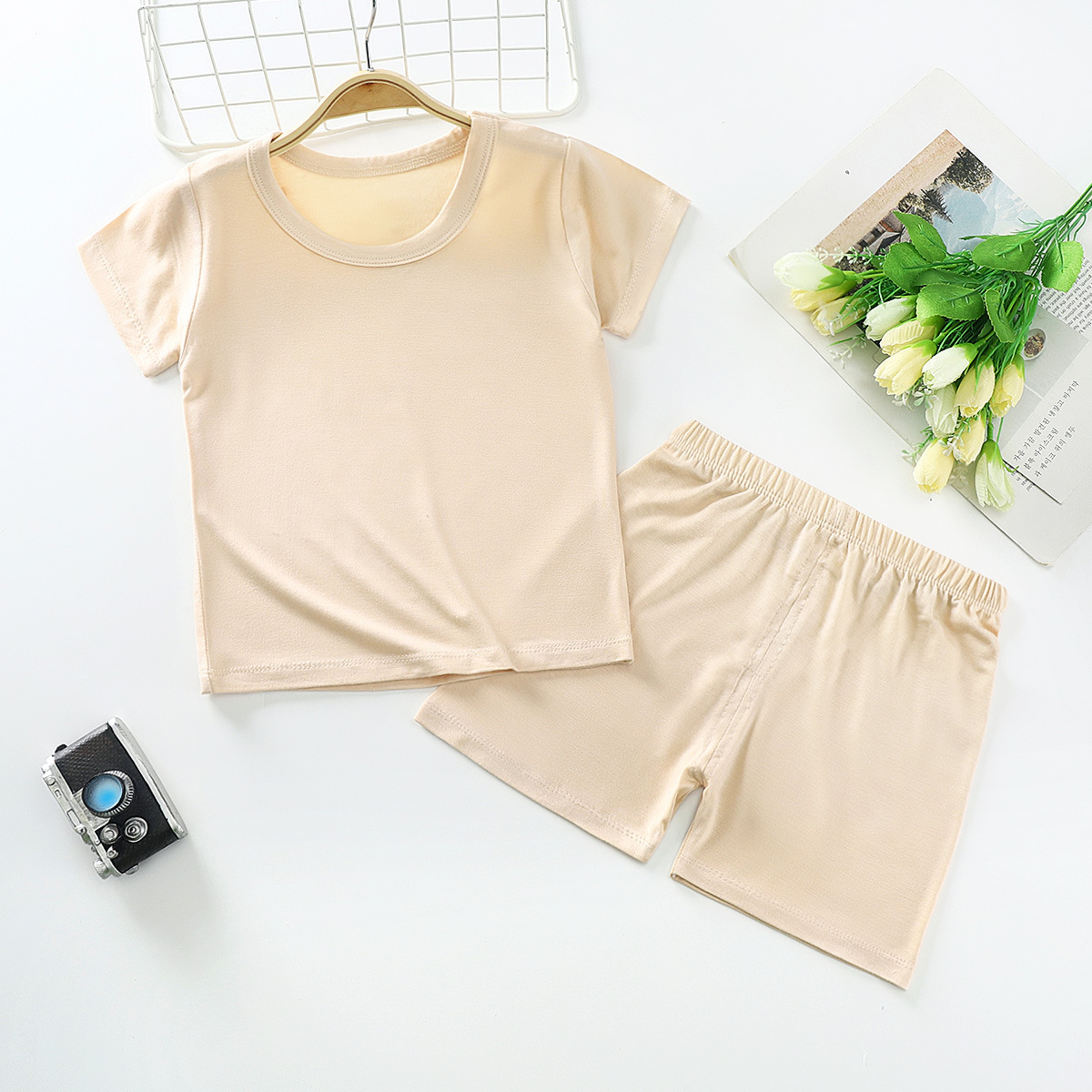 Modal Children's Short-sleeved Suit Boys And Girls Short-sleeved Shorts Two-piece Infant Baby Clothes