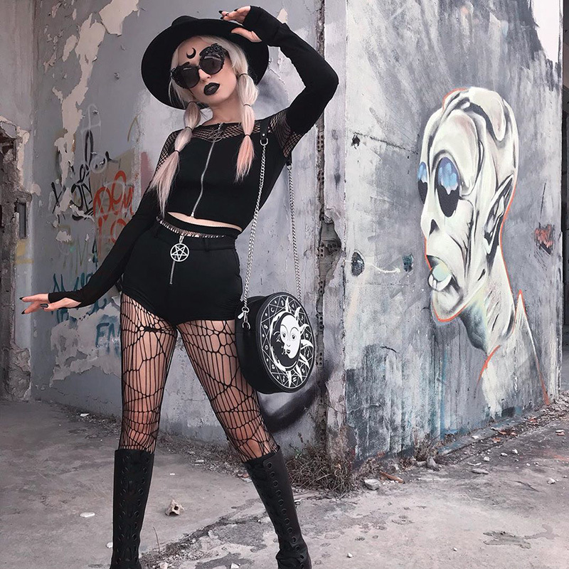 Title 5, Dark Gothic Zip Bottom Shirt Fishnet Patchwork ...