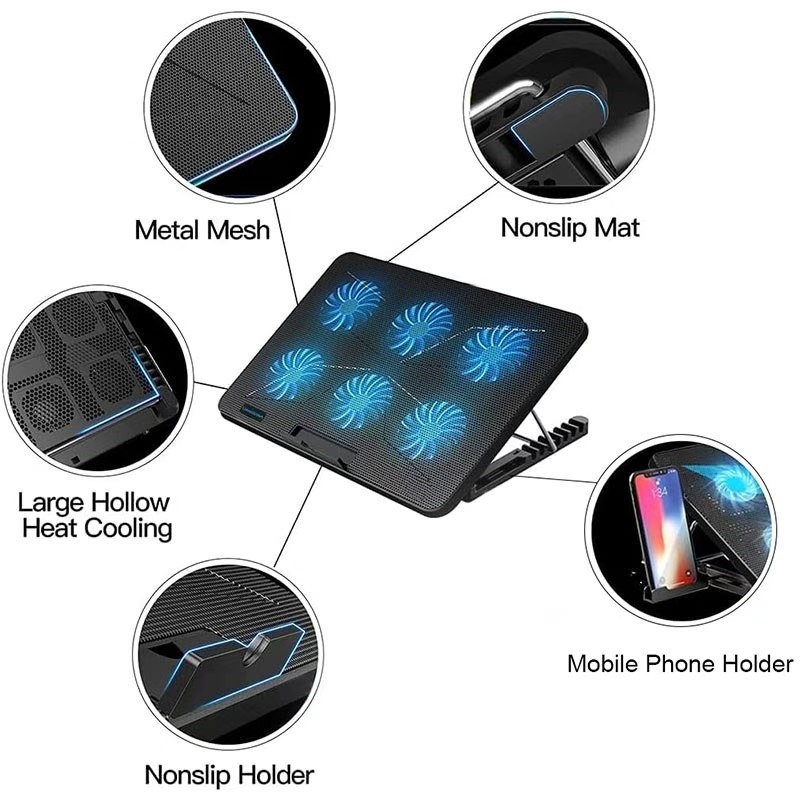 13-17inch Laptop Cooling Pad With 6 Quiet Fans, 6 Height Wind Speed — image 11