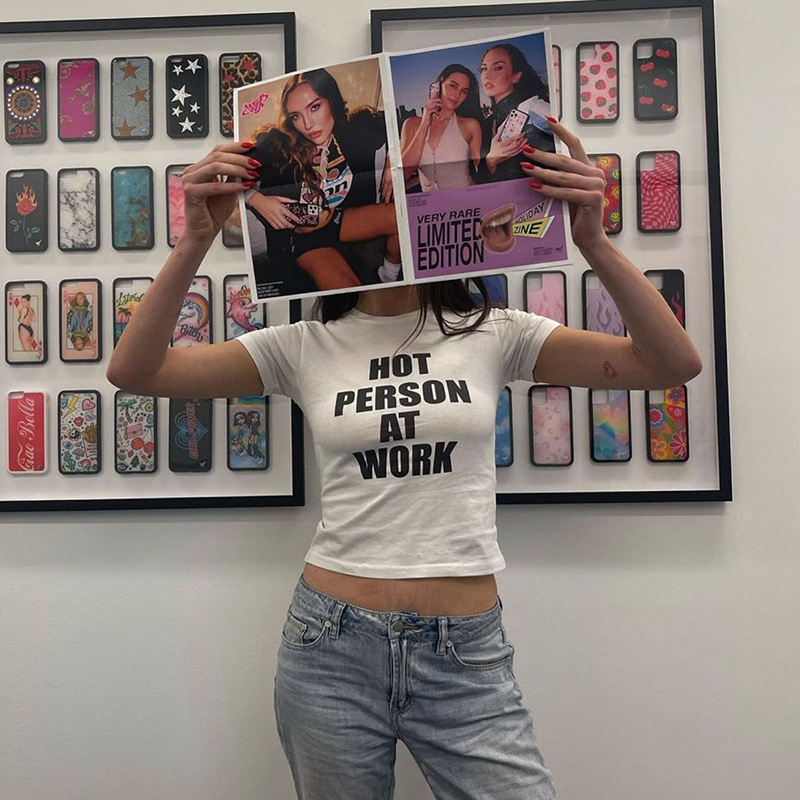 Women's Retro Fashion Alphabet Print Short T-shirt