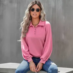 Women's Lapel Solid Colour Fashion Versatile Sweater Jacket - Rose Pink - View 1