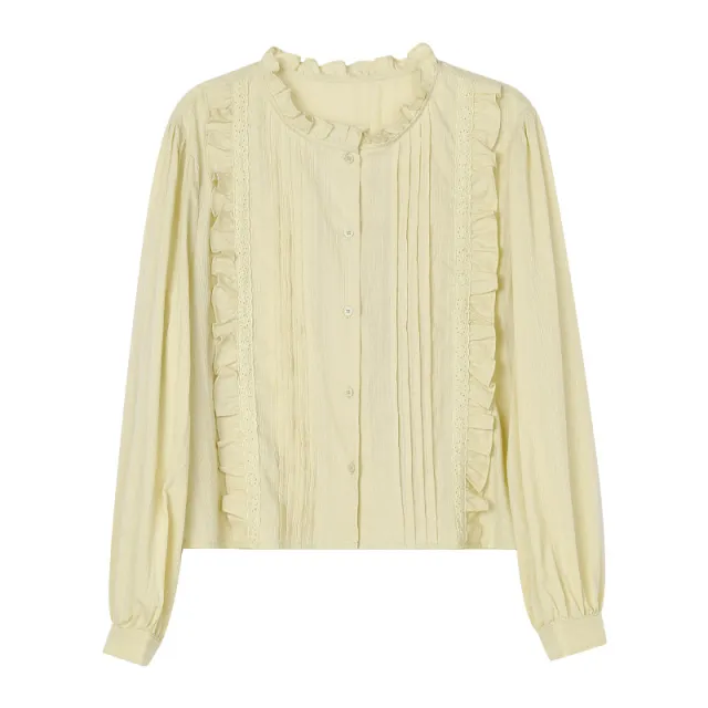 Soft Style Single Breasted Blouse With Lotus Collar Green - Shop at LoveMi