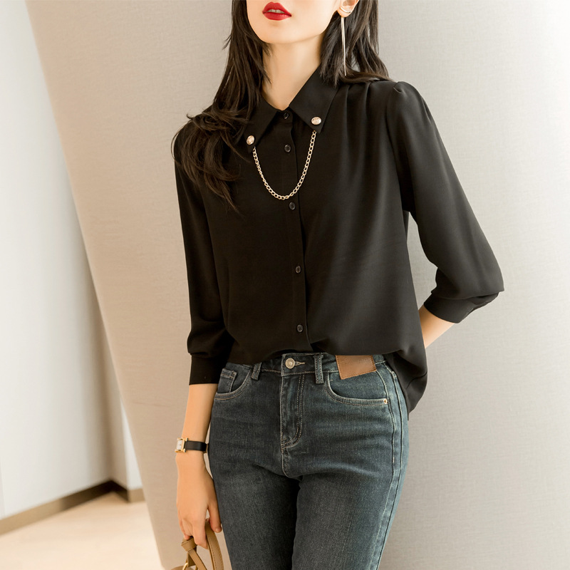 Title 4, Long Sleeve Black Chiffon Top Ladies Blouse