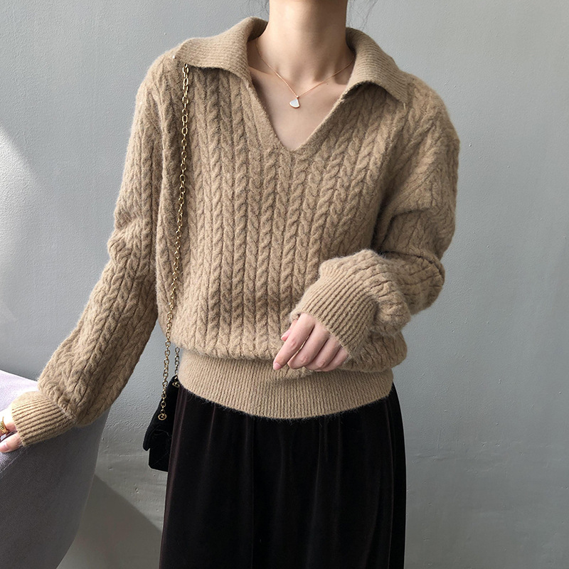 Title 11, Korean Style V Neck Loose Fitting Lazy Knit Top