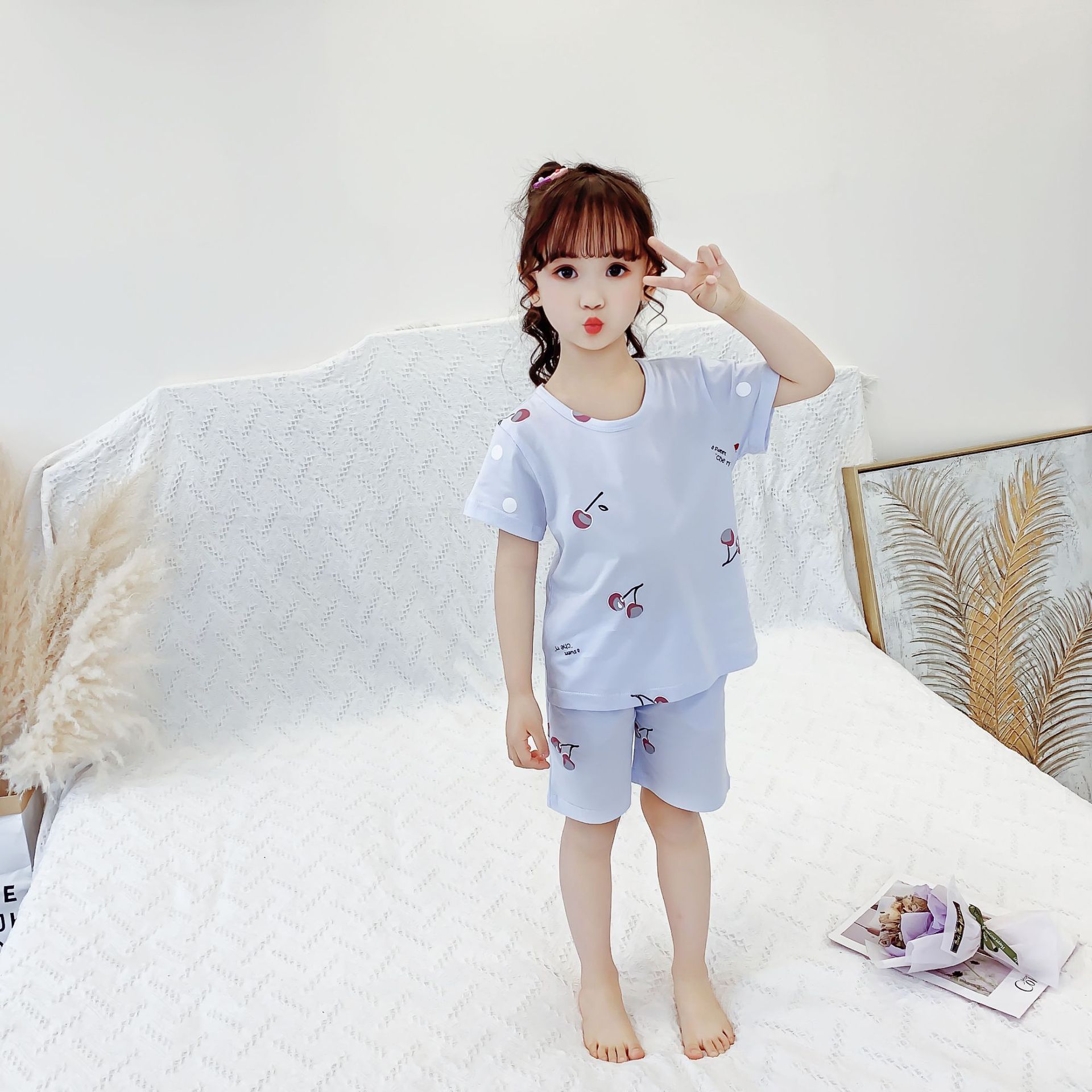 Girls' Pajamas Summer Thin Short-sleeved Cotton Children's Two-piece Suit