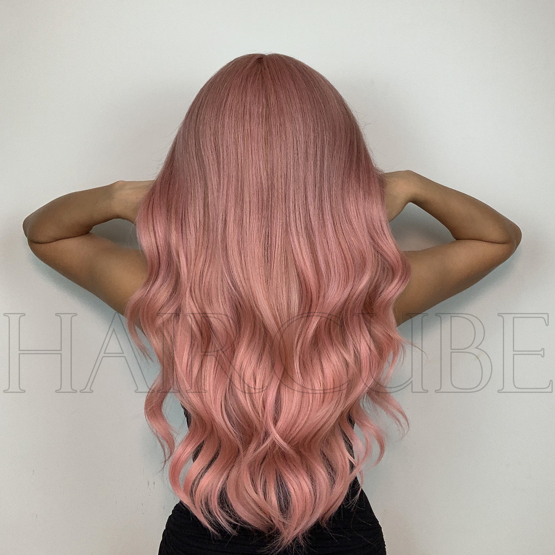Qi Bangs Big Wave Long Curly Wig Pink - Shop at LoveMi
