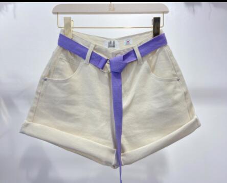 Women's Simple Solid Color Denim Shorts Beige - Shop at LoveMi