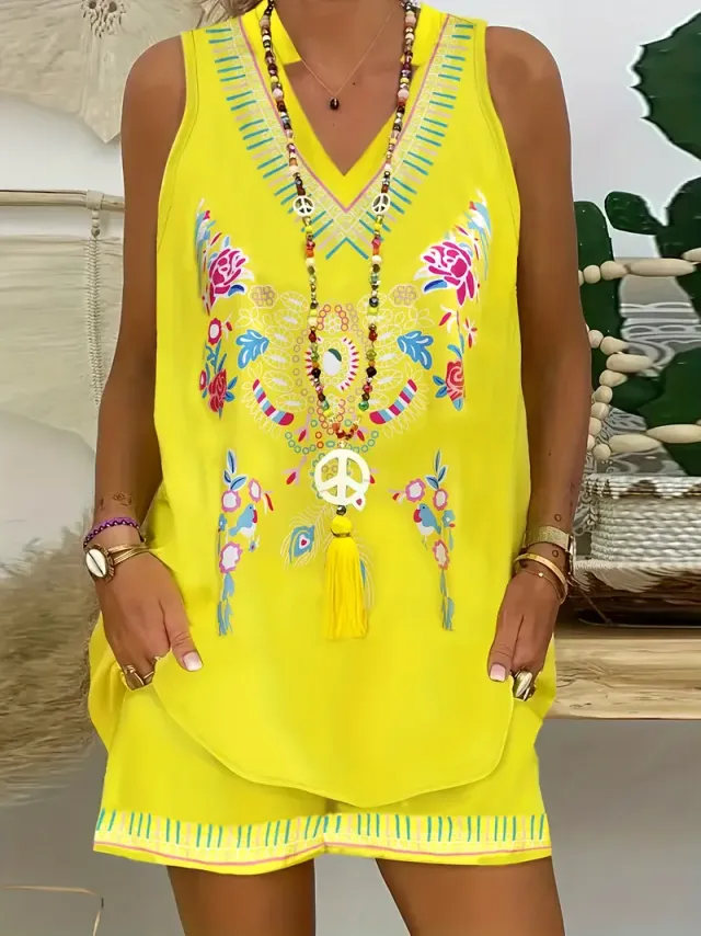 Women's Casual And Comfortable Sleeveless Two piece Set Yellow - Shop at LoveMi
