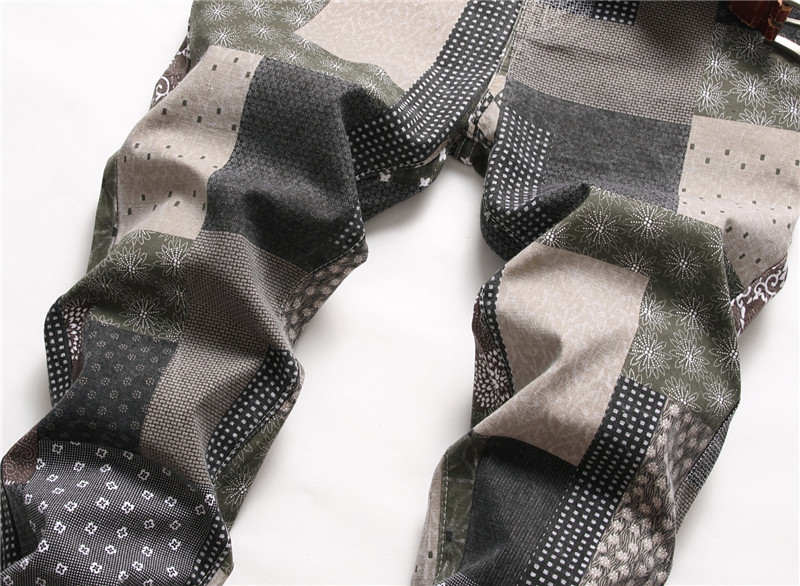 Printed Stitching Patch Checkered Stretch Small Straight-leg Street Fashion Jeans