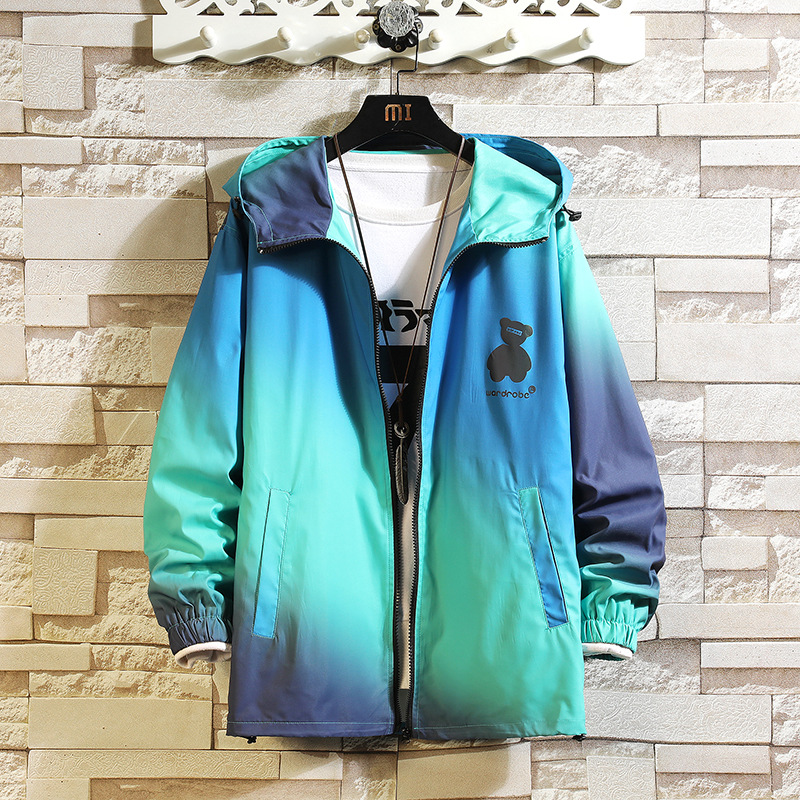 Large Size Hooded Jacket Jacket Men's Gradient Color Personality Top