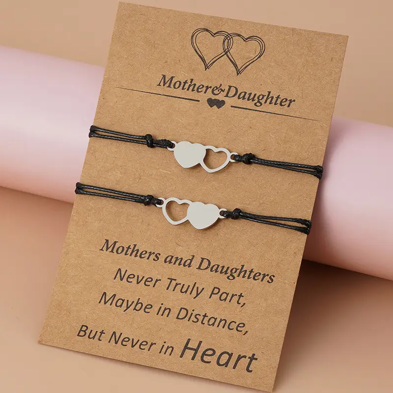 Stainless Steel Hollow Heart Hand-woven Card Bracelet Set