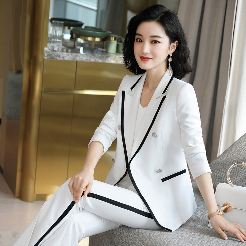 Two-piece Women's Thin Double-breasted Suit With Split Wide-leg Pants