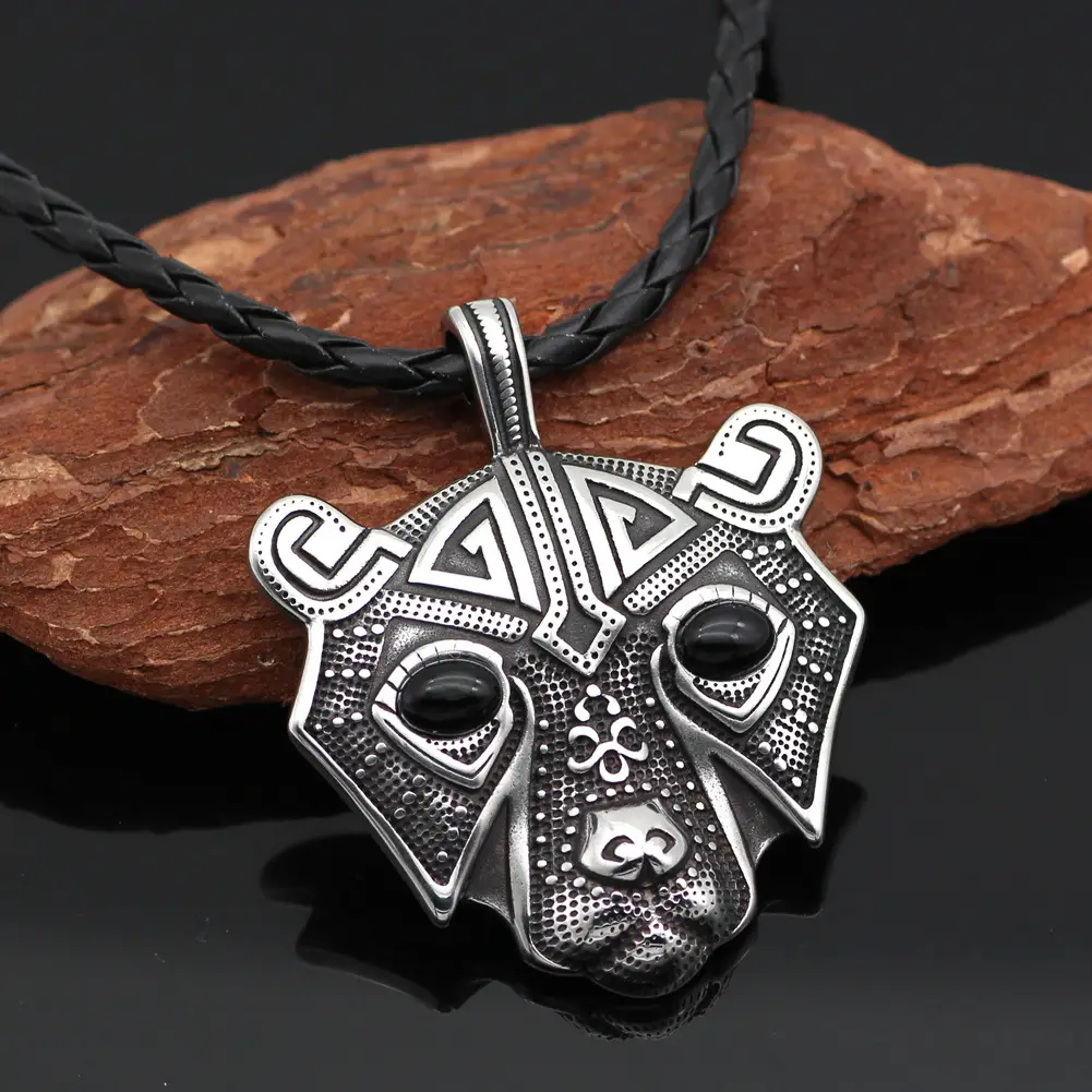 Stainless Steel Norwegian Nordic Viking Bear Head Titanium Steel Pendant Necklace Female Male Trendy Charm
