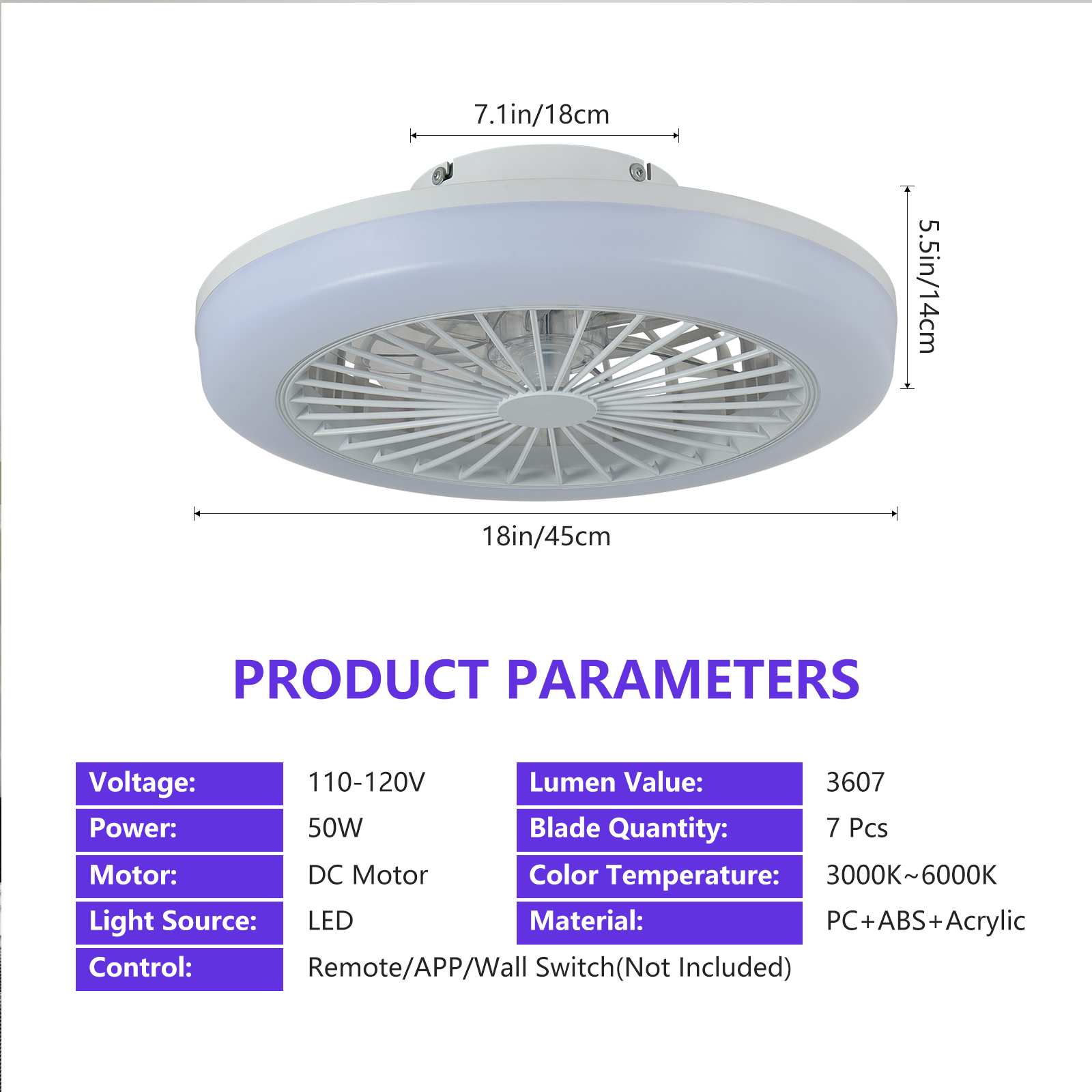 18 Inch Ceiling Fan With RGB Light Remote, Smart LED Ceiling Fans With Remote... 4