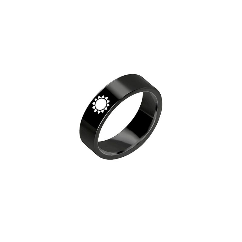 Title 4, Simple Sun Moon Stainless Steel Ring Black Silv...