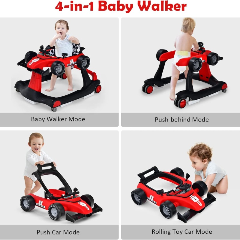 4-in-1 Baby Push Walker With Adjustable Height And Speed - Red 10