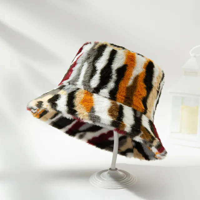 Plush Gradient Zebra Pattern Fashionable And Versatile Retro Trend Warm Basin Hat Black And White Orange - Shop at LoveMi