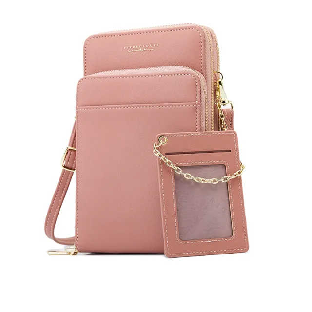 Three Zipper Mobile Phone Simple Plain Color Ladies Shoulder Bag Pink - Shop at LoveMi
