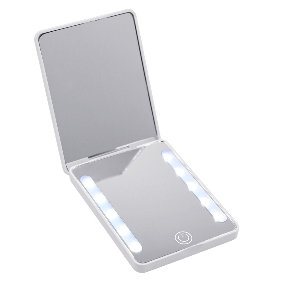 Compact Double-Sided Folding Makeup Mirror Handheld Portable LED Light For Touch-Ups