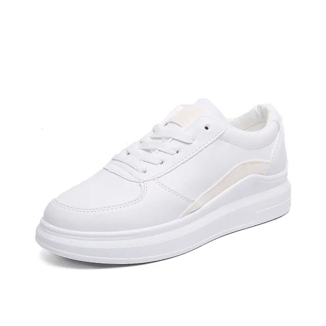 Student White Shoes Round Toe Lace up Flat bottomed Women's Sneakers White - Shop at LoveMi