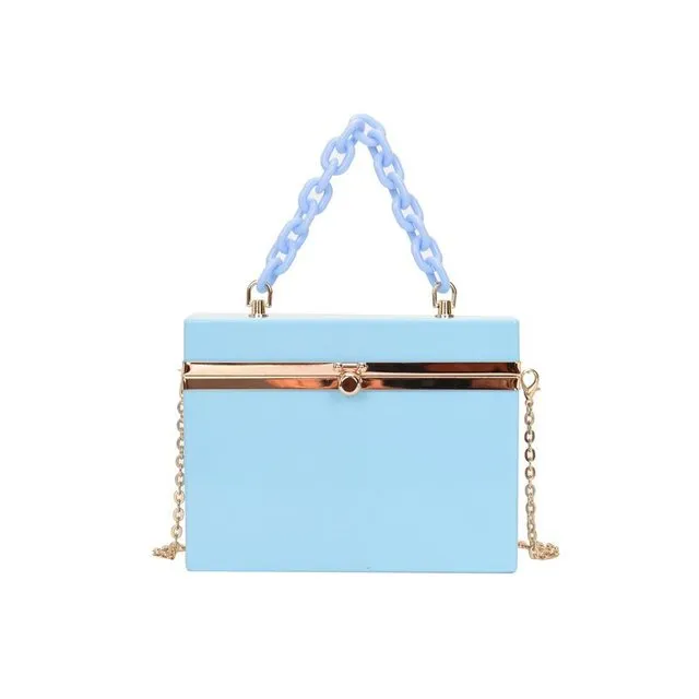 Lady Candy Color Acrylic Handbag Cute Box Messenger Bag Evening Clutch Bag Activity Chain Blue - Shop at LoveMi