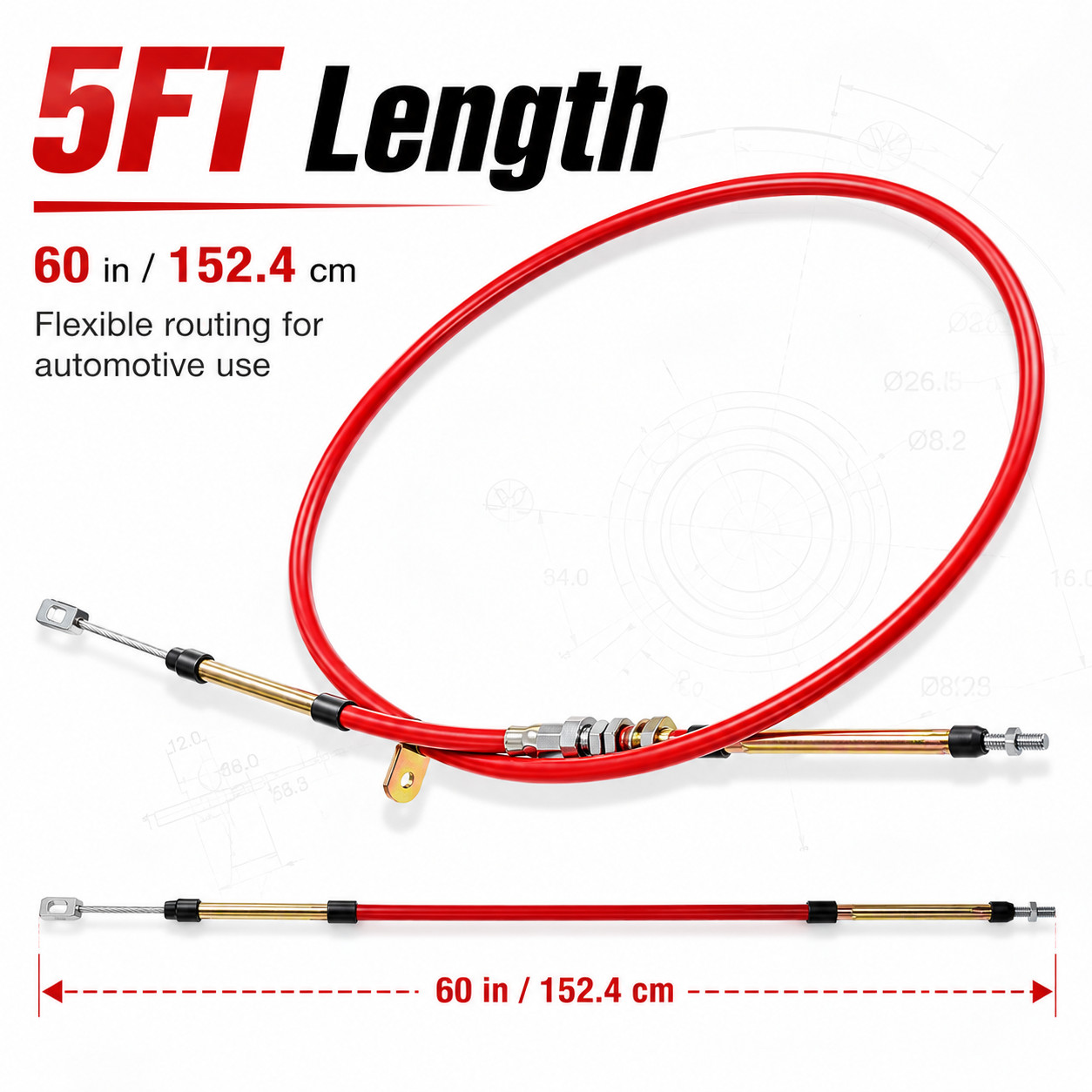 5FT Race Shifter Cable Gear Selector Fits Most B&M Shifters AF72-1002 Auto Part