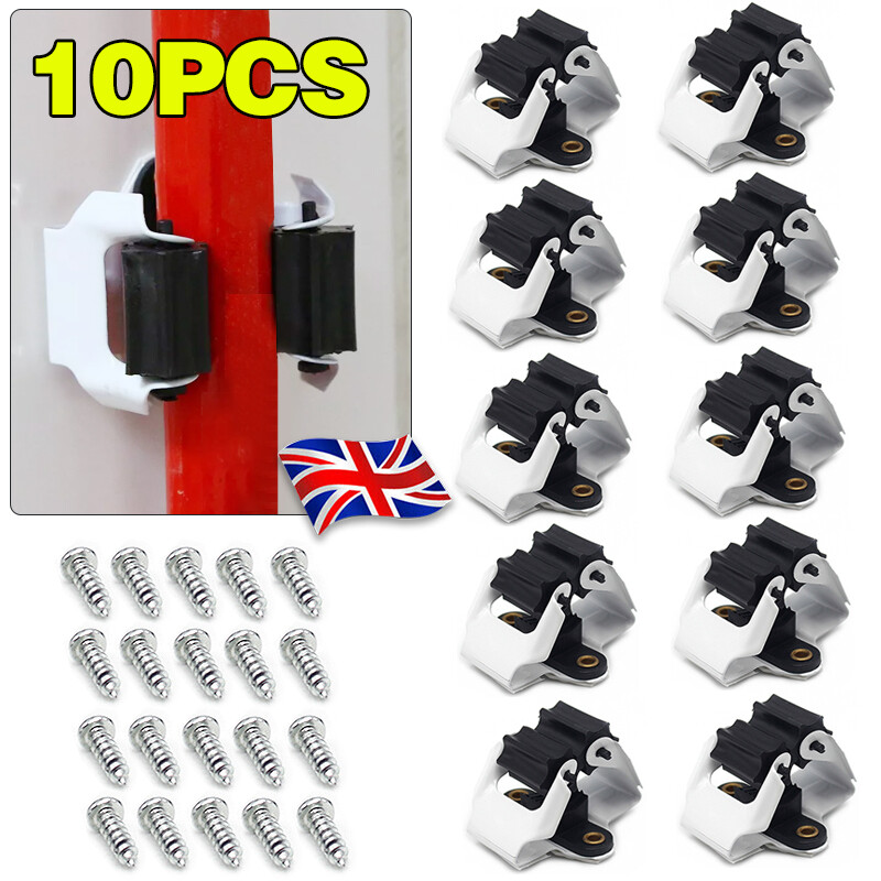 10 Pack Clip Mop Broom Holder Brush Handle-Tool Hanger Wall Mounted Storage Rack