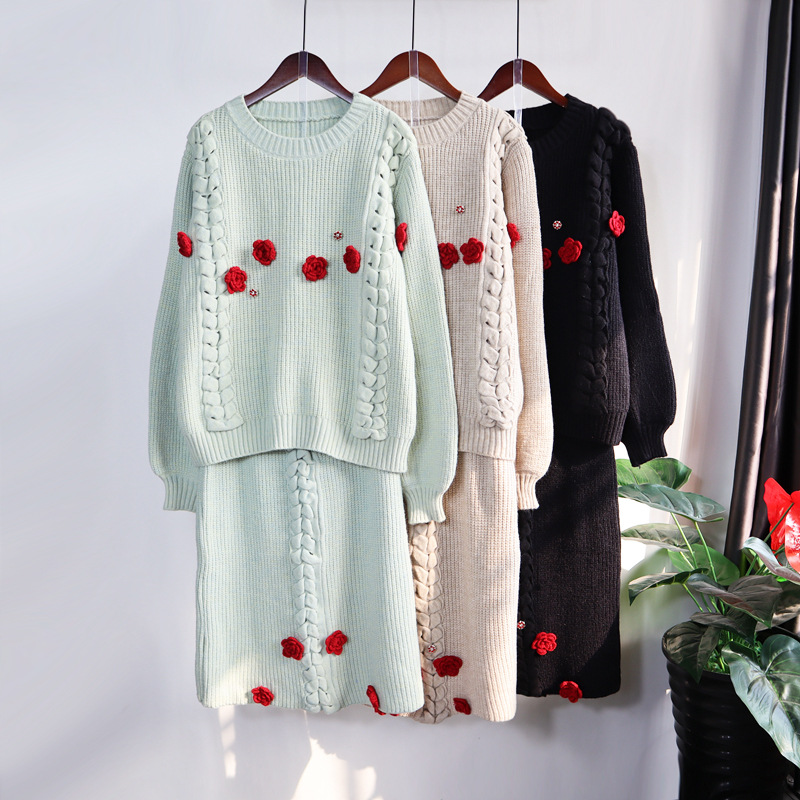 Korean Version Of Xiaoxiangfeng Flower Knitted Suit Skirt