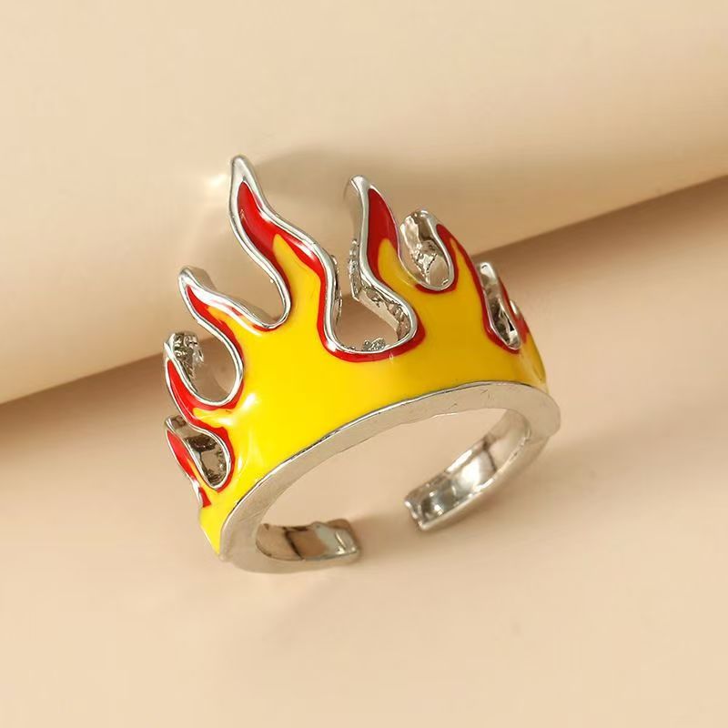 Hip Hop Vintage Punk Alloy Flame Drip Oil Ring, Open Adjustable Band For Men & Women