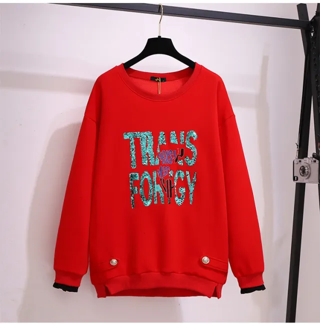 Large Women's Loose And Versatile Sweater Red - Shop at LoveMi