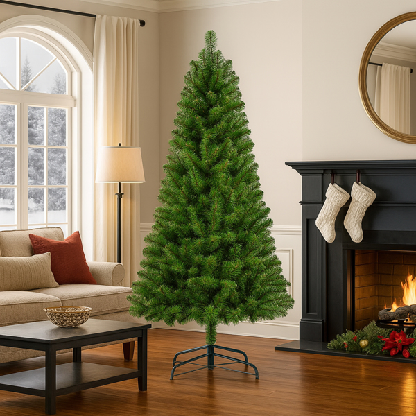 7FT Unlit Artificial Christmas Tree with 775 Tips, Full PVC Branches, Classic Green Holiday Tree with Sturdy Metal Stand for Indoor Home Decoration -16