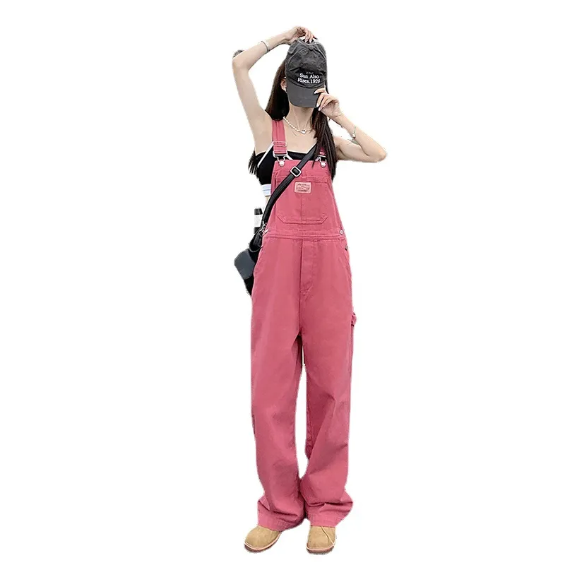 Denim Strap Pants For Women Loose Fitting - Rose Pink