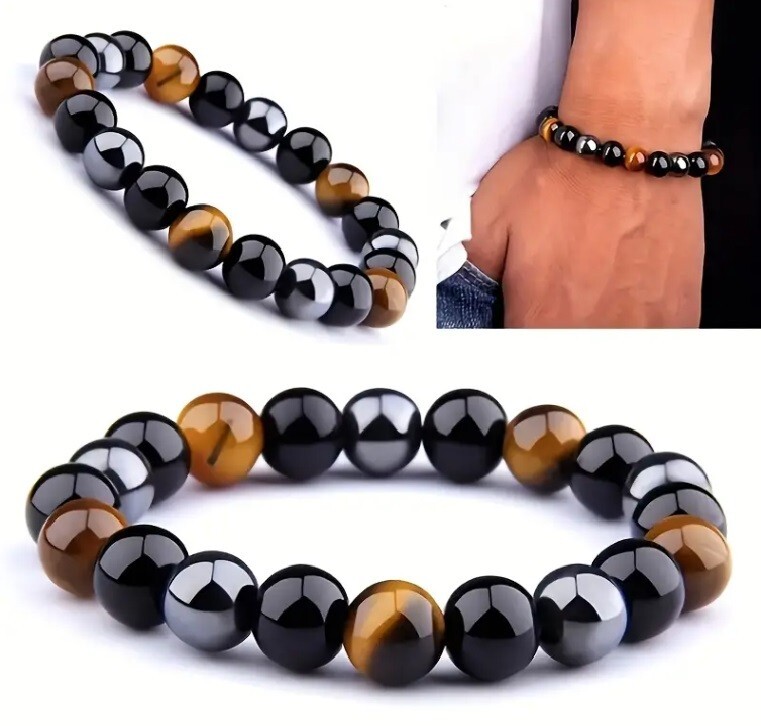 Triple Protection Bracelet, 2 Pieces Black Obsidian Tiger's Eye Stone Hematite — image 6