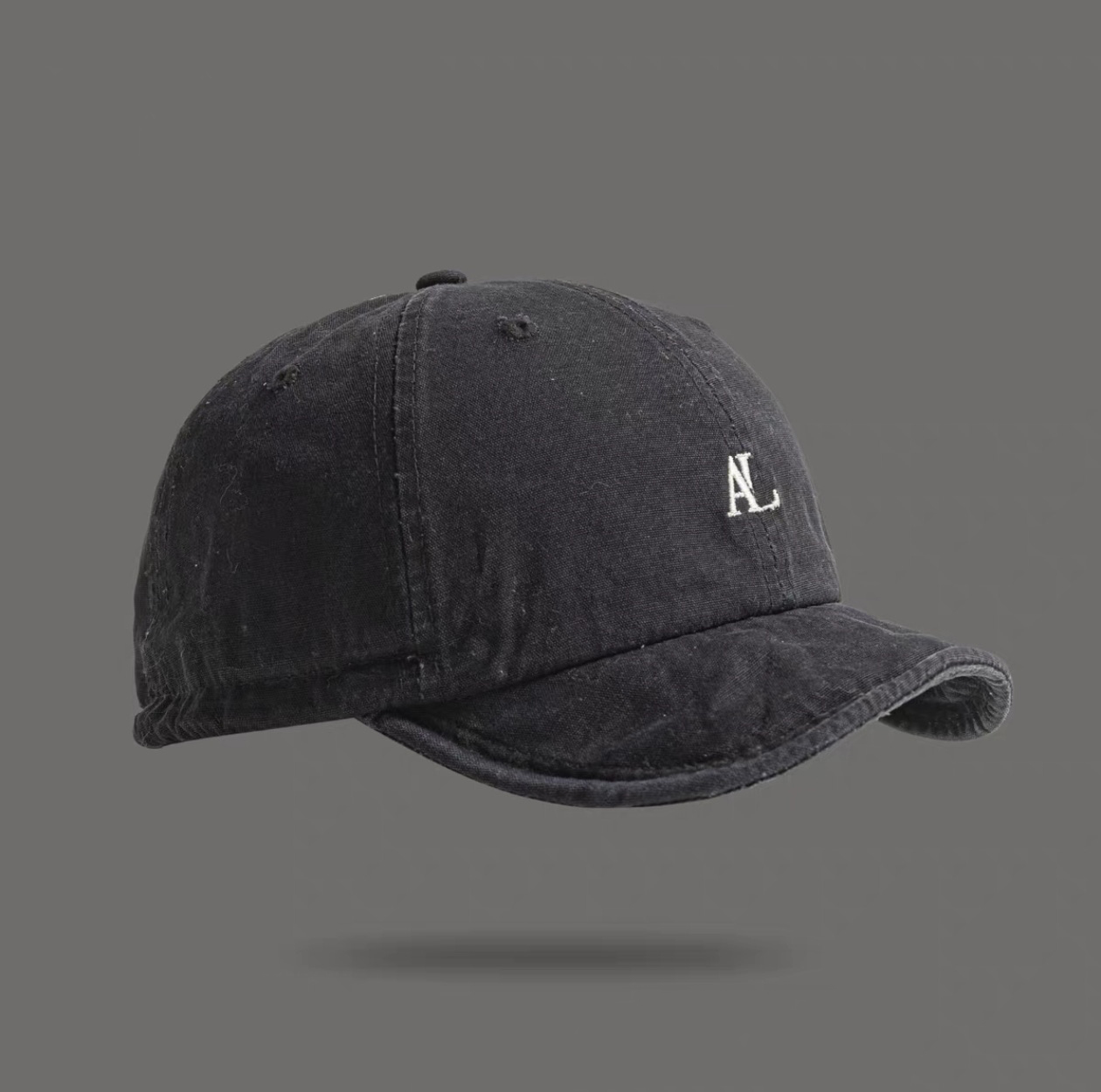Solid-color Washed Embroidery AL Letter Adjustable Soft Cap With Distressed Retro Short Brim Baseball Cap For Daily Casual Wear, Shopping, And Outings.