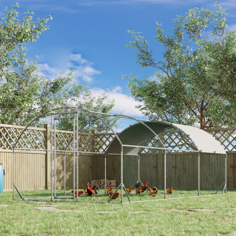 Large Chicken Coop Metal Chicken Run With Waterproof And Anti-UV Cover, Dome Shaped Walk-in Fence Cage Hen House For Outdoor And Yard Farm Use, 1Tube Diameter,