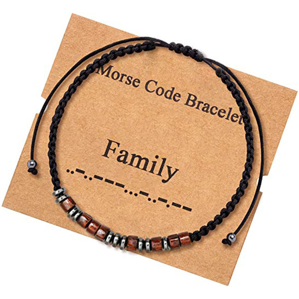 Title 4, Morse Code Bracelet Black Gallstone Wood Beads