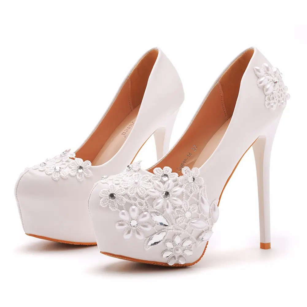 Lace High-heeled Shoes Rhinestone Pearl Stiletto Heel Pumps