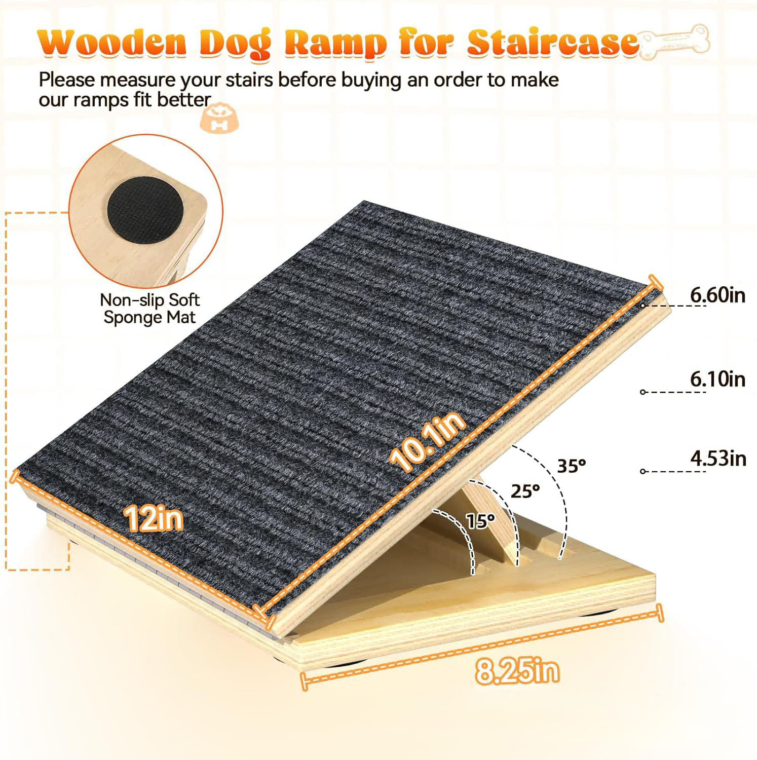 Dog Ramp For Stairs, Foldable Stair Wedges Assist For Small Dogs, 1 Pack Dog Door Ramp Adjustable Stair Ramp For Dogs Solid Wood Pet Steps For Elderly Dog, Senior, Short-Legged And Injured Pets - Defa