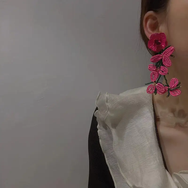 Hand Woven Rice Bead Flower Earrings