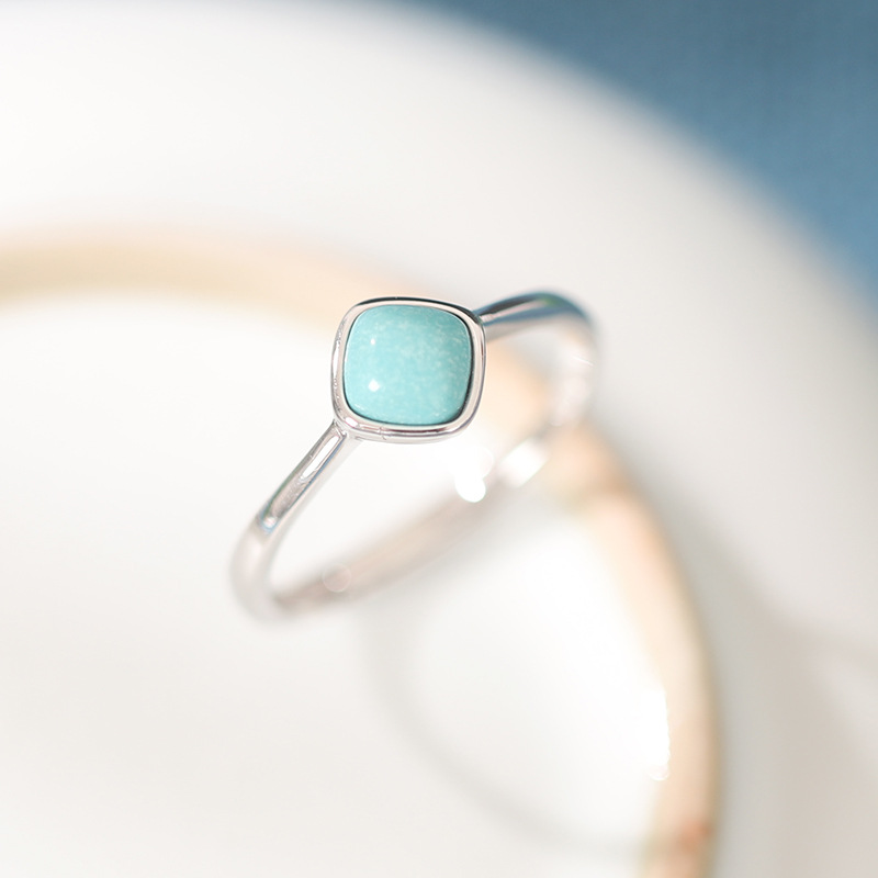 Title 6, Turquoise Square Silver Ring Female