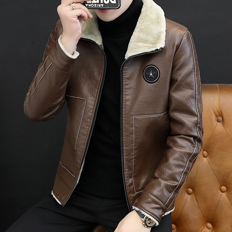 Men's Fashion Casual Solid Color Leather Jacket
