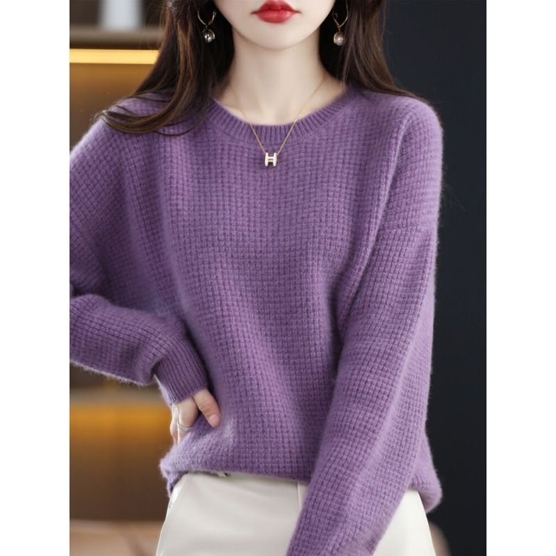 Women's Round Neck Cashmere Long Sleeve Loose Pullover Sweater