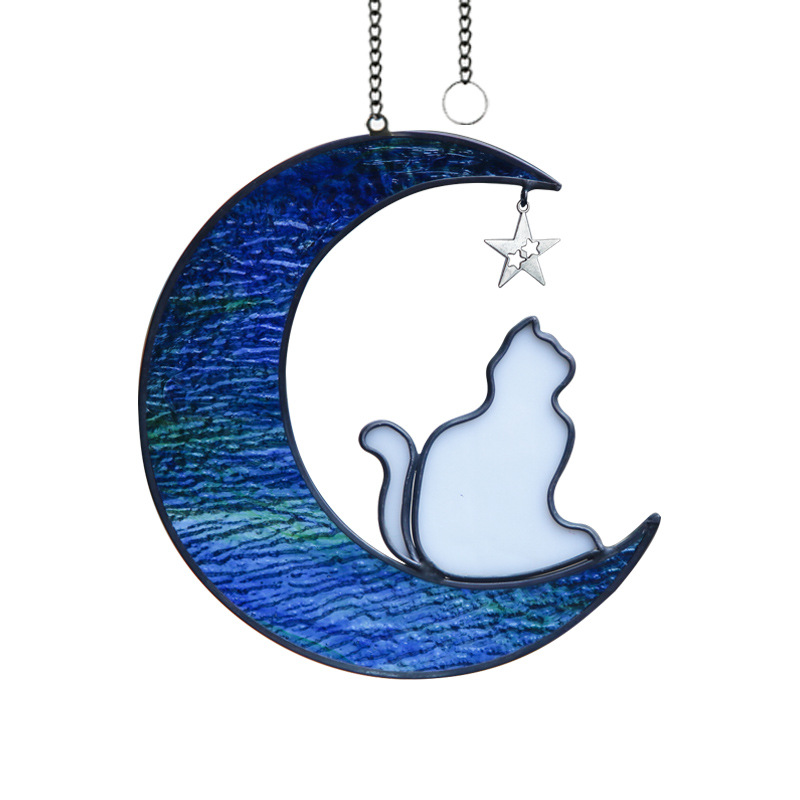 Title 7, Colorful Glass Pet Cat Dog Moon Pendant Crystal...