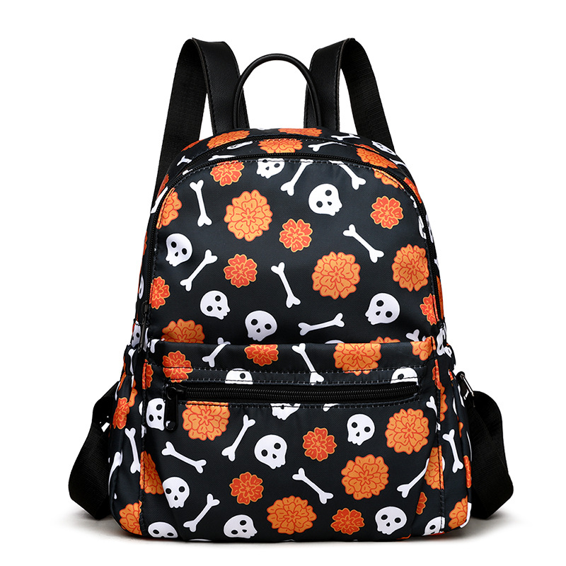 Halloween Skull Print Backpack For Women Waterproof Large Capacity Zipper Multi- - Picture 3 of 4