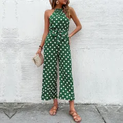 Loose Wide-leg Fashion Polka-dot Jumpsuit - Green - View 1