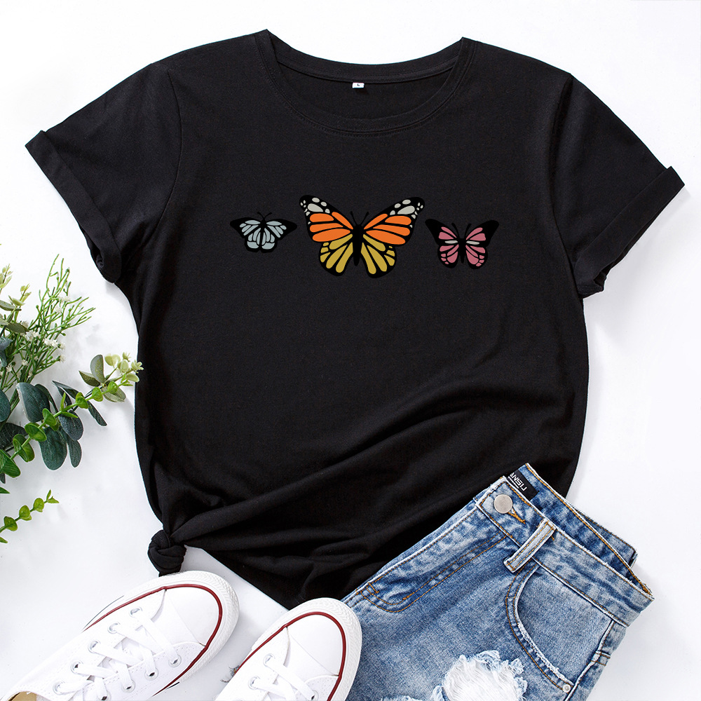 Title 5, Pure cotton loose round neck butterfly short sl...